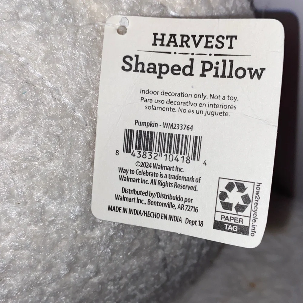 NWT Lot of Two Harvest Shaped Pillows in Festive Colors one Mushroom one Pumpkin